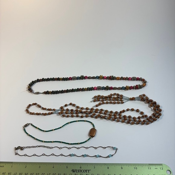 Necklace Lot Vintage Boho Seed Shell Glass Metal Links Long - Picture 7 of 7